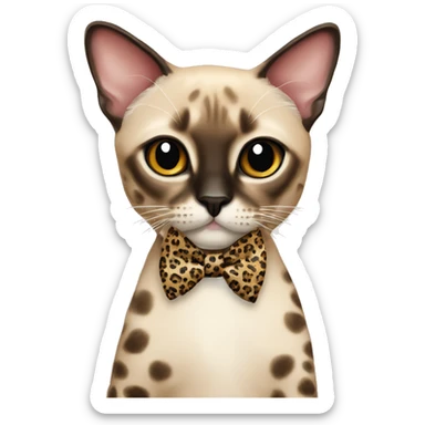 Siamese cat with leopard print bow tie sticker