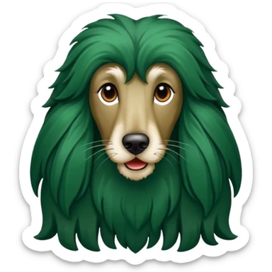 dark green dog extra furry afghan hound. The dog fur is totally dark green sticker