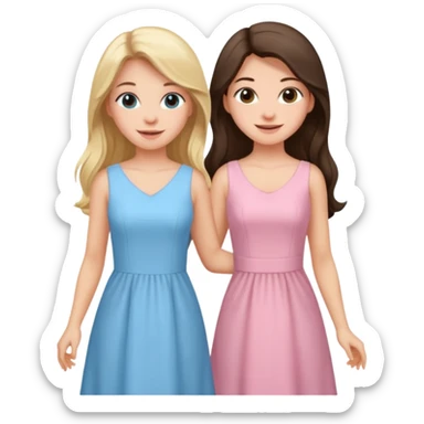 happy blonde girl in light blue dress and long haired brunette girl in light pink dress sticker