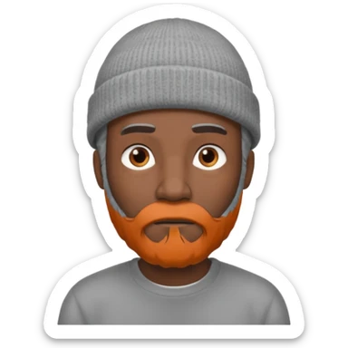 A dark-skinned man with a gray beanie, brown eyes, and a gray beard, wearing a calm expression. sticker