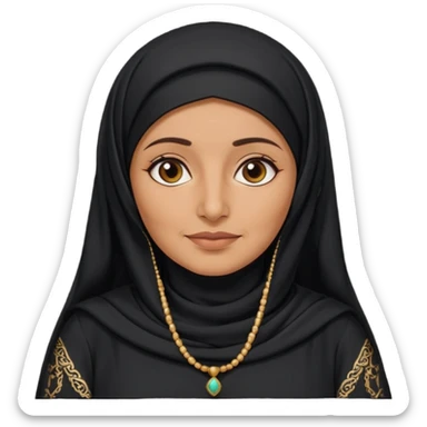 an old emirati women wearing traditional cloths covers her face with burg'a a;; the cloths and burqa'a are black no accessories UAE vibes sticker