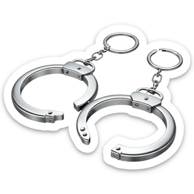 A pair of elegant handcuffs emoji made of silver chrome, smooth rounded design, glossy metallic reflections, luxury fetish aesthetic, minimal iOS emoji style, centered, clean white background sticker