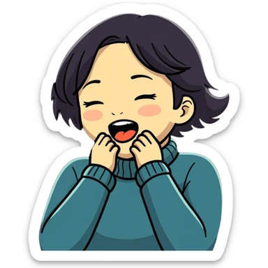 Girl choking herself laughing  sticker