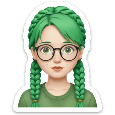 girl with green hairs, braids and spectacle, big visible braids  sticker