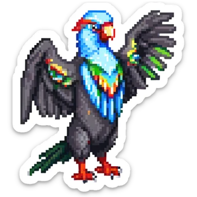 very simple low-detail pixel art party parrot with chunky pixels in an exaggerated pose sticker
