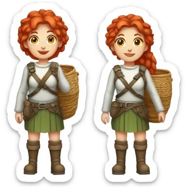 red hair female winter mountaineer with Easter basket and Greek flag sticker