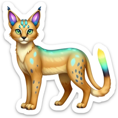 An iridescent transparent luminescent colorful fantasy-lynx-caracal-serval-fakemon-creature-hybrid sticker