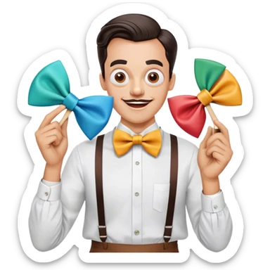 Icon for Comedy Movie: A vintage movie poster-style design with humorous elements like an oversized bow tie and funny props. Include exaggerated expressions, silly antics, and bright colors. The background should be playful and lively with a retro, cheerful cinematic vibe. Transparent background. sticker