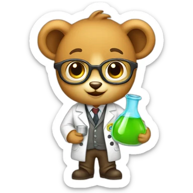 Cute cub scientist holding a flask sticker