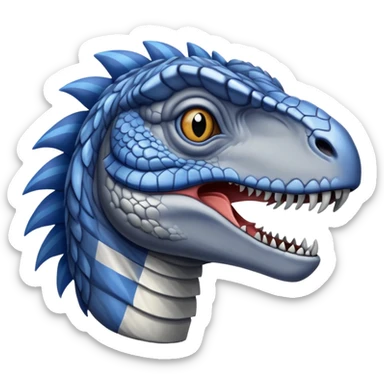 Gray velociraptor with a blue stripe sticker