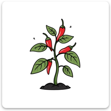 Hand drawn pepper plant with green leaves and red chili peppers sticker