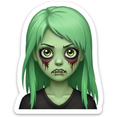 zoombi girl cabelo liso preto franja de lado cabelo partido de lado risquinho na sobrancelha e um piercing na sobrancelha um piercing no nariz cabelo longo zoombi verde ne tipo esse o  sticker