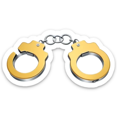 Minimalistic metallic handcuffs emoji, reflective metal, simple flat vector design, futuristic minimal style sticker