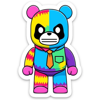 cute bearbrick collectible toy wearing a tie-dye colorful balaclava sticker