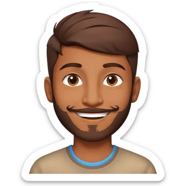 a 23 year old indian boy ,with brown hair ,little beard ,smiling but not showing so much teeth , handsome ,brown sticker