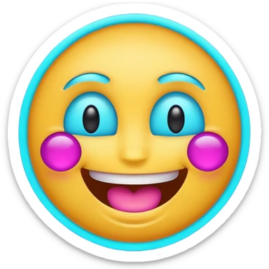 glowing emoji face laughing, purple and cyan neon light, dark background sticker