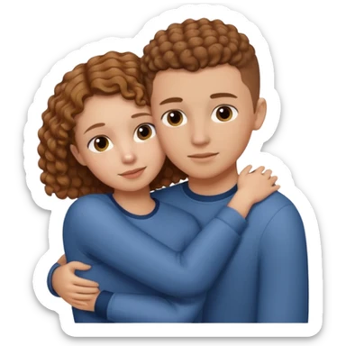 a girl with light brown curly hair hugging a boy with  brown buzz cut hair sticker