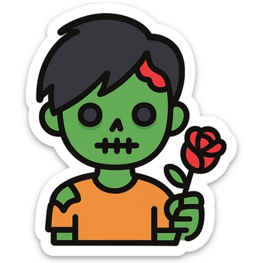 boy zombie with black hair emo and rose sticker