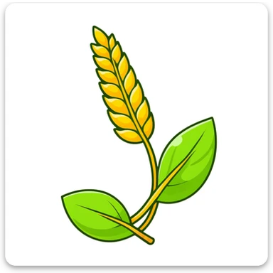 Golden wheat ear floating among green leaves and bright particles, spinning around an ethereal digestive system with soft light texture, while subtle cleansing waves pass through the air like a purifying spell sticker