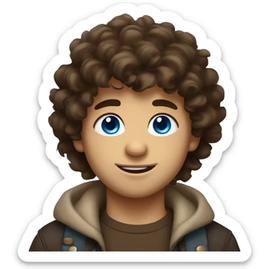 italian white boy with bright blue eyes and fluffy messy with texture brown hair and big dimples  sticker