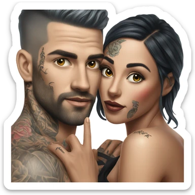 Hyper Realistic beautiful woman touching a very handsome tattooed man sticker