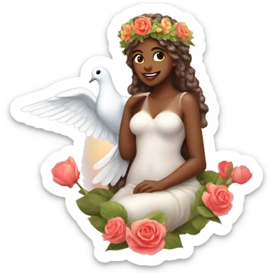 Aphrodite with a flower crown and a dove and hearts. Goddess of love from Greek mythology  sticker