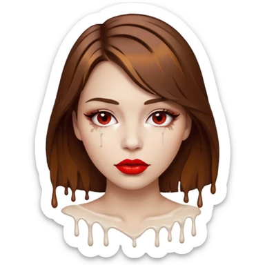 Brown Hair, Woman, white paint drip, face, hot, Sexy, lips sticker