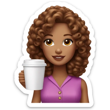 Barbie girl with brown curly hair drinking coffee  sticker