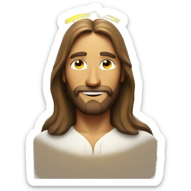 A glowing Jesus emoji with a radiant halo and a peaceful smile sticker