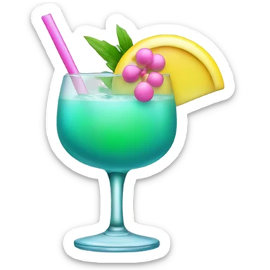 Bluish green cocktail with pink and yellow sticker