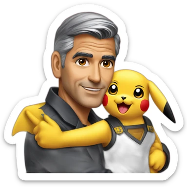 George Clooney puts pikachu on his shoulder sticker