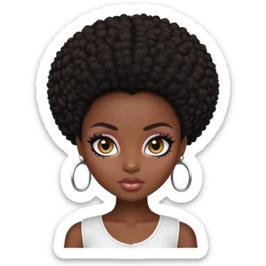 pretty bratz girl, dark black skin, dark brown afro, dark brown eyes, black eyeliner, deep black skin sticker