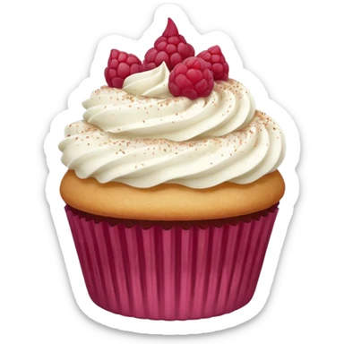 Vanilla cupcake with flat white frosting and dried raspberry dust on top  sticker
