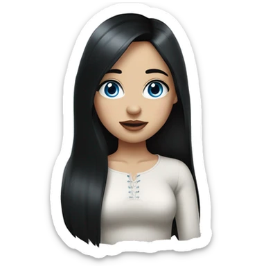 a girl with fair skin, straight long black hair, blue eyes, standing, very beautiful, very hot, plump lips and eyelashes sticker