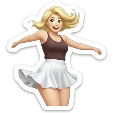 full-body-caucasian-curvy-beauty-jumping-short-black-skirt-back-and-front-views-strong-wind-white-knickers-long-white-socks sticker