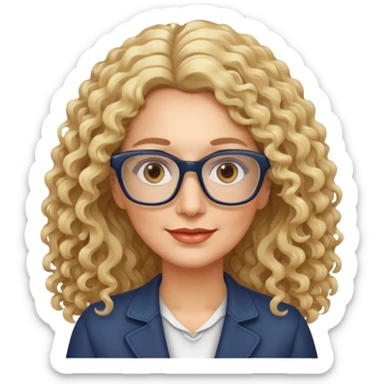 woman 50 years old blond long curly hair, brown eyes ans rectangle glasses sticker
