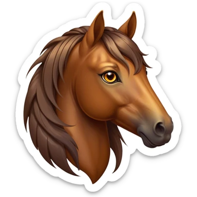 Cinematic Elegant Bay Horse Portrait Emoji, Head held high with a serene, majestic gaze, showcasing a magnificent bay fur with a rich, lustrous sheen, a flowing mane and tail, and radiant amber eyes that exude beauty and grace, Simplified yet majestically refined features, highly detailed, glowing with a soft, ethereal light, high shine, poised and breathtaking, stylized with an air of pure elegance, capturing the essence of a stunning and graceful steed, so beautiful it feels like it could gallop out of the screen with effortless charm! sticker