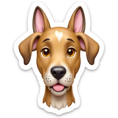 Cinematic Comical Fawn Great Dane Portrait Emoji, Head tilted dramatically with an exaggeratedly amused expression, featuring a sleek fawn Fur, wide, expressive amber eyes filled with playful disbelief, Simplified yet hilariously expressive features, highly detailed, glowing with a slightly sassy glow, high shine, dramatic yet playful, stylized with an air of cheeky mischief, bright and endearing, soft glowing outline, capturing the essence of a spirited and over-the-top guardian, so meme-worthy it feels like it could side-eye its way into internet fame instantly! sticker