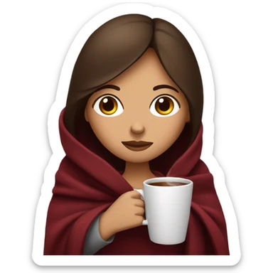 Brunette girl inside a maroon blanket sipping coffee eyes closed sticker