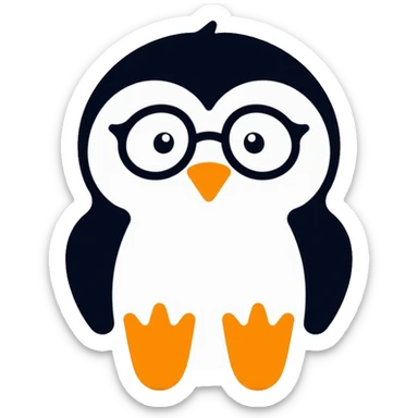 penguin head with round glasses, cute, smart looking sticker