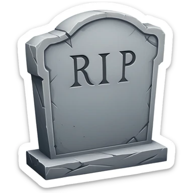 A tombstone with a RIP inscription sticker