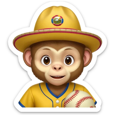 Crear una mascota que sea un mono capuchino sobre el cual predomine el color café, cara clara y expresiva, alegre, atlético, que lleve uniforme de softbol que diga Colombia, con un sombrero vueltiao' un poco inclinado que se vea personalizado con el nombre YAIFER sticker