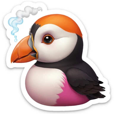 pink puffin angry blow steam nose beak sticker