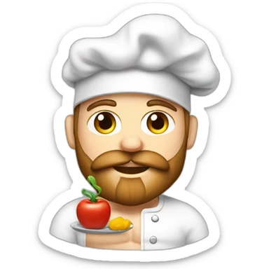bodybuilder white skin and beard, cooking food with chef hat  healty food  sticker