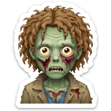 um zombie com cabelo cacheado meio castanho bagunçado  sticker