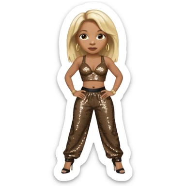 Mary J Blige with long blonde hair, dark brown sequin bra, dark brown sequin baggy pants sticker
