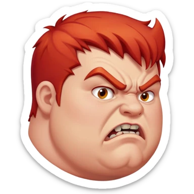 chubby young angry man in profile view with red hair and sharp fangs sticker