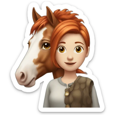 Red haired Girl with a spotted horse sticker