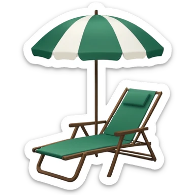white beach umbrella without any colored elements, dark green lounge chair next to it, minimalism, iOS emoji style, transparent background, no emojis or faces sticker