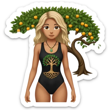 Women’s Black weaved tank top body suit with a tree of life pendant woven in sticker